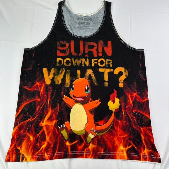 Burn Down For What Charmander Let's Rage Tank Top - Red, XL - Picture 1 of 7